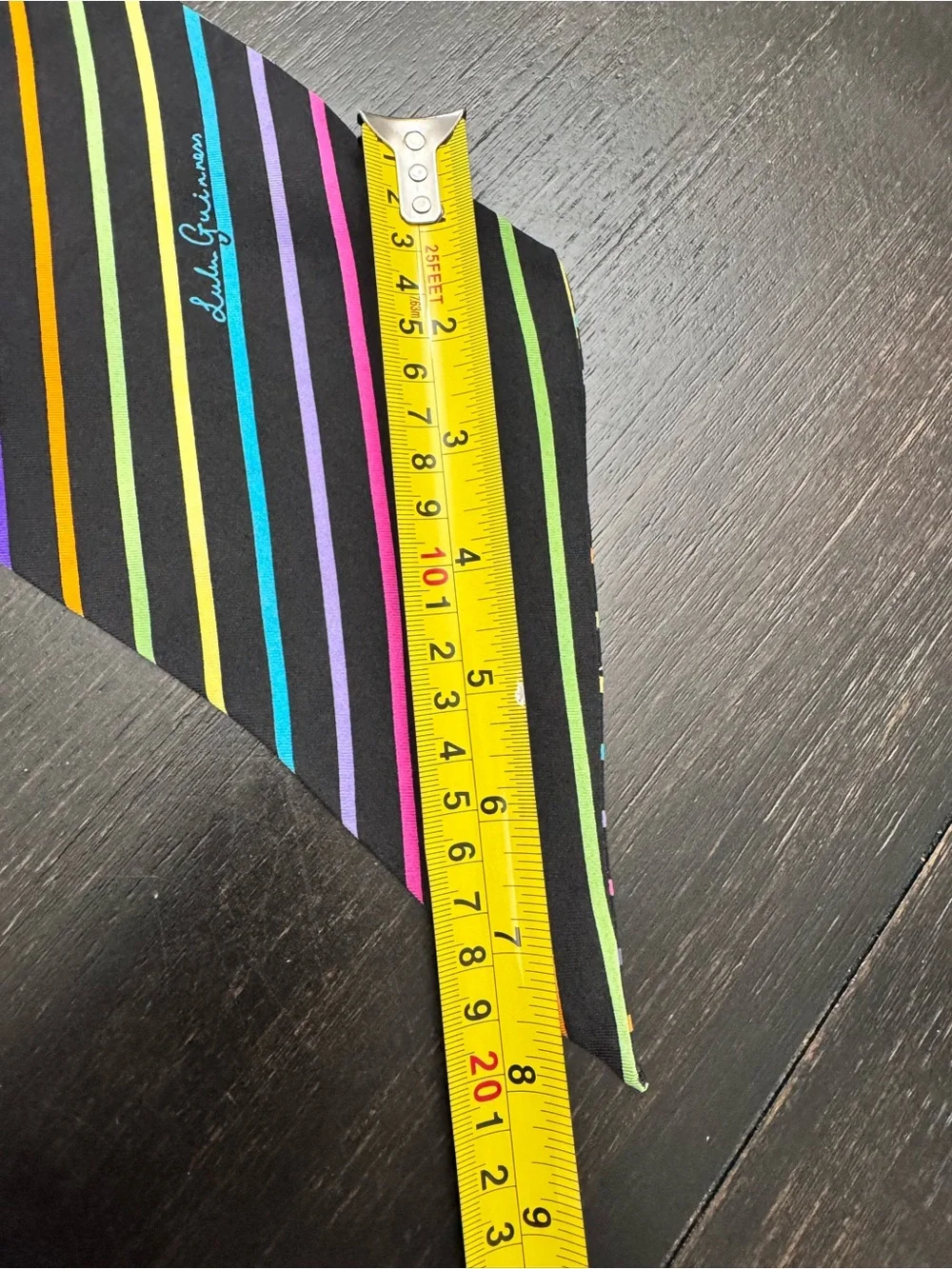 Lulu Guinness Black 100% Silk Rainbow-Striped Silk Scarf NWOT
